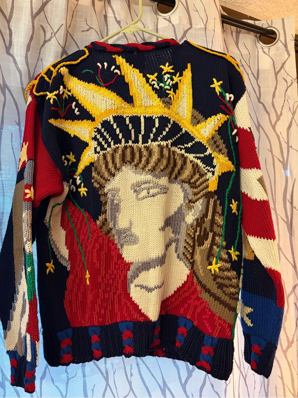 Vintage Patriotic Bold Multicolor Eagle Knit/ Statue of Liberty Cardigan/Sweater - Picture 2 of 2
